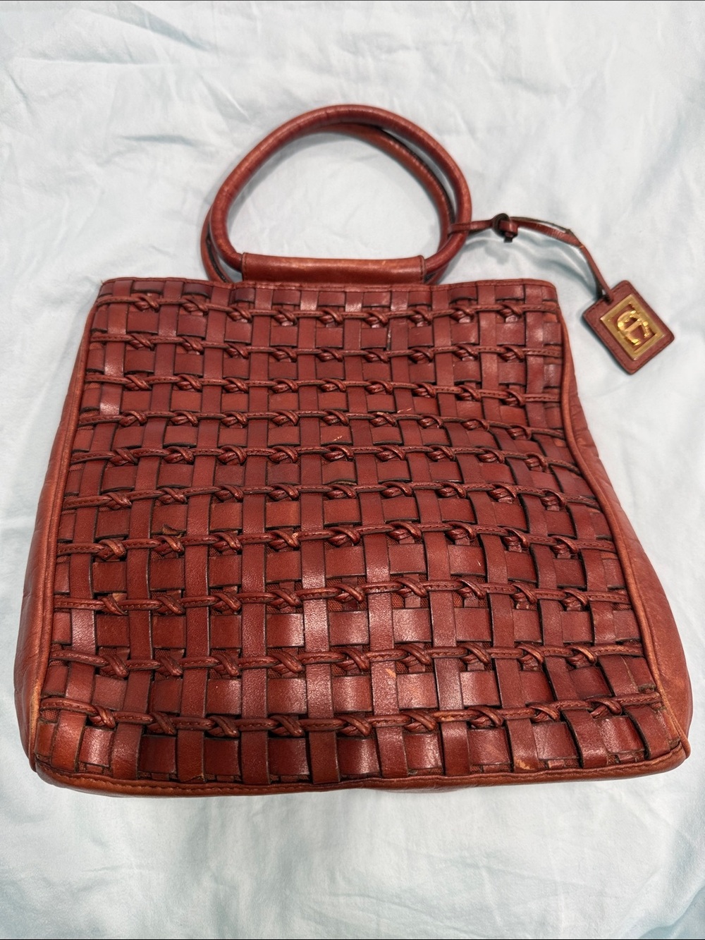 Vintage Braided Leather Handbag in Brown